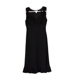 Babydoll Dress Size 10 Black Midi Y2K Pleated Ruffle Evening Cocktail Slinky